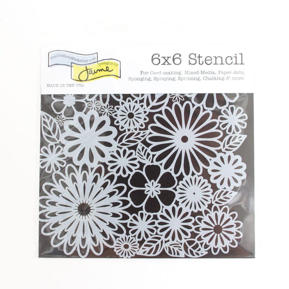 Crafter's Workshop, Stencils, Art & School, 6"x6", Flower Frenzy, 4333